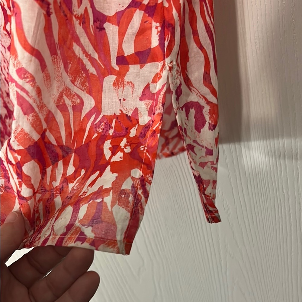 Ruby Rd Vibrant Pink And Red Sheer Button-Up Blou… - image 3